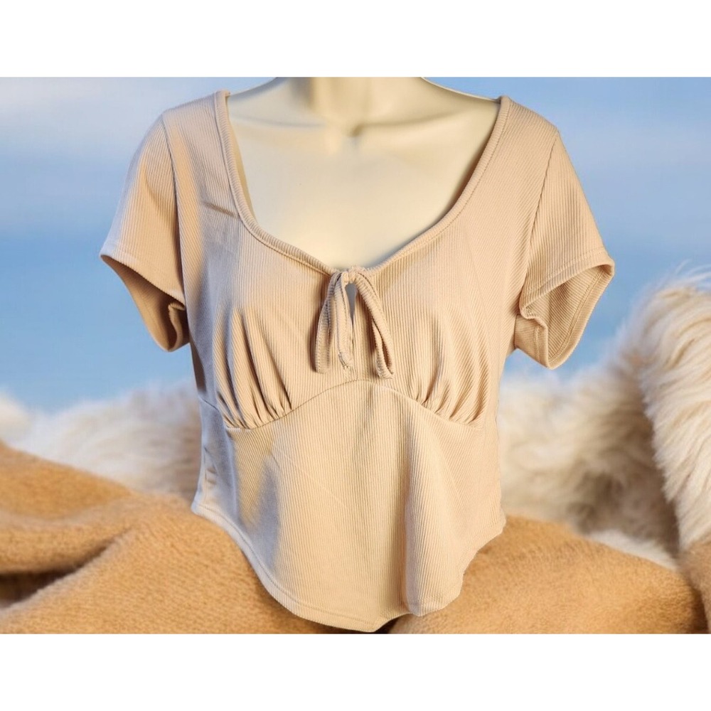 rue21 Blouse Womens 1X Tan V-Neck Short Sleeve Lightweight Casual Top NWT